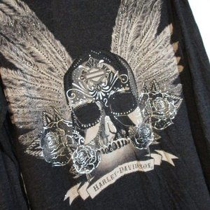 Harley-Davidson Skull Wings Roses Jeweled Fringe Cardigan Layer Top Valentine